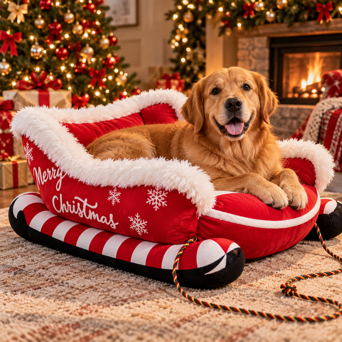 Santa's Cozy Sleigh Bed | Christmas Pet Bed