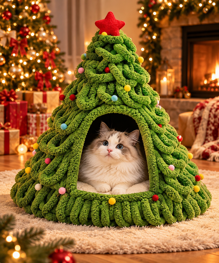 Christmas Tree Snuggle Nest | Cozy Cat Bed